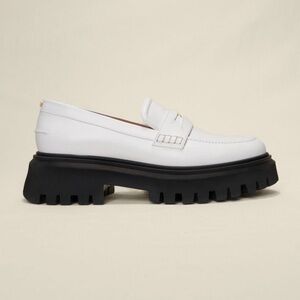 Maje Chunky Lug Sole White Leather Platform Penny Loafers EU 41 NWT